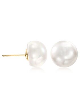 Broken - 10mm Classic White Button Pearl Stud Earrings w 14k Gold Posts